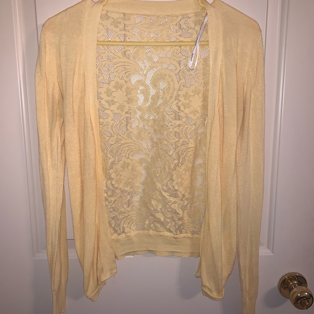 Papaya Yellow Lace-Back Cardigan